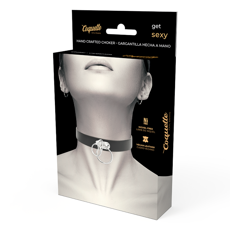 Coquette Chic Desire Double Ring Vegan Leather Choker | Niks.fi verkkokauppa
