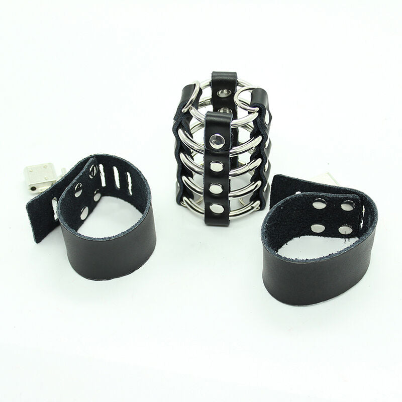 Ohmama Fetish Penis Cage With Metal Rings And Leather Straps | Niks.fi verkkokauppa