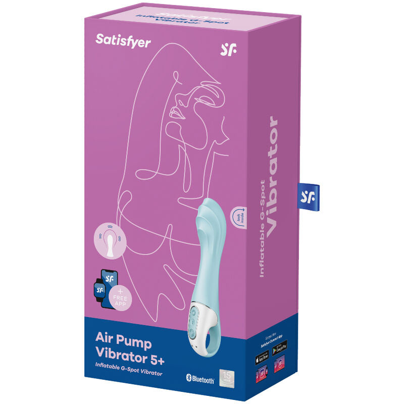 Satisfyer Air Pump Vibrator 5+ Inflatable G-Spot Vibrator App Blue | Niks.fi verkkokauppa