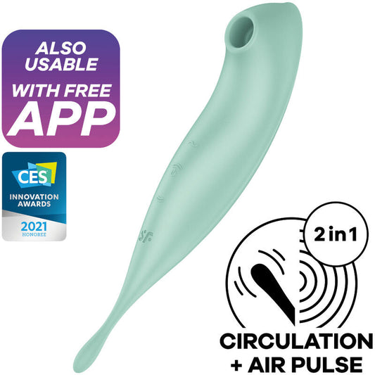 Satisfyer Twirling Pro+ Air Pulse Stimulator & Vibrator App Green | Niks.fi verkkokauppa