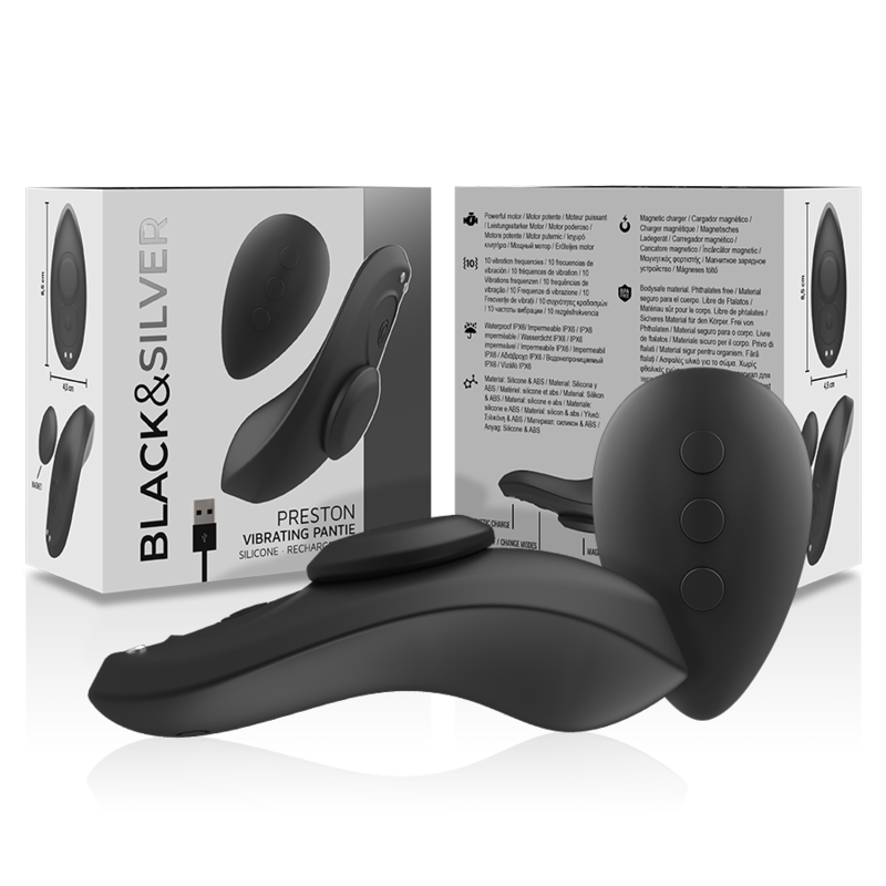 Black&Silver Preston Rechargeable Silicone Vibrator Pantie Black | Niks.fi verkkokauppa