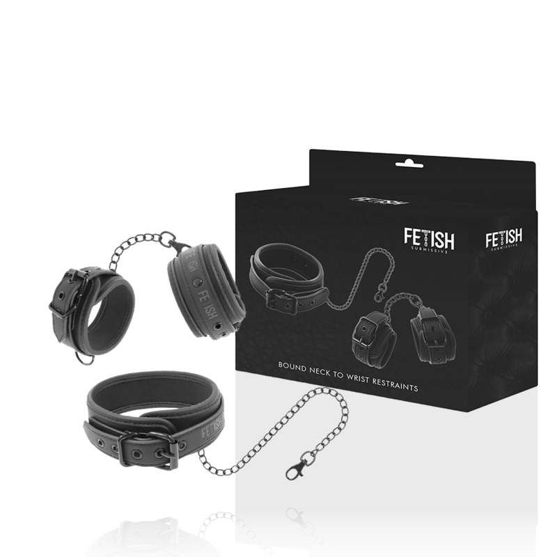 Fetish Submissive Vegan Leather Necklace And Handcuffs With Noprene Lining | Niks.fi verkkokauppa