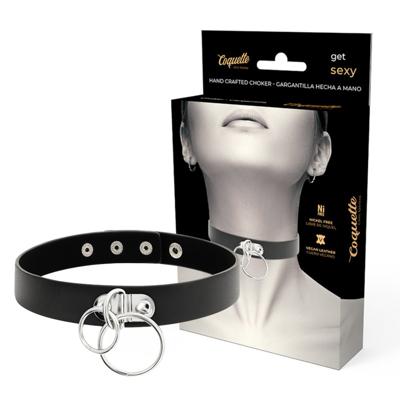 Coquette Chic Desire Double Ring Vegan Leather Choker | Niks.fi verkkokauppa