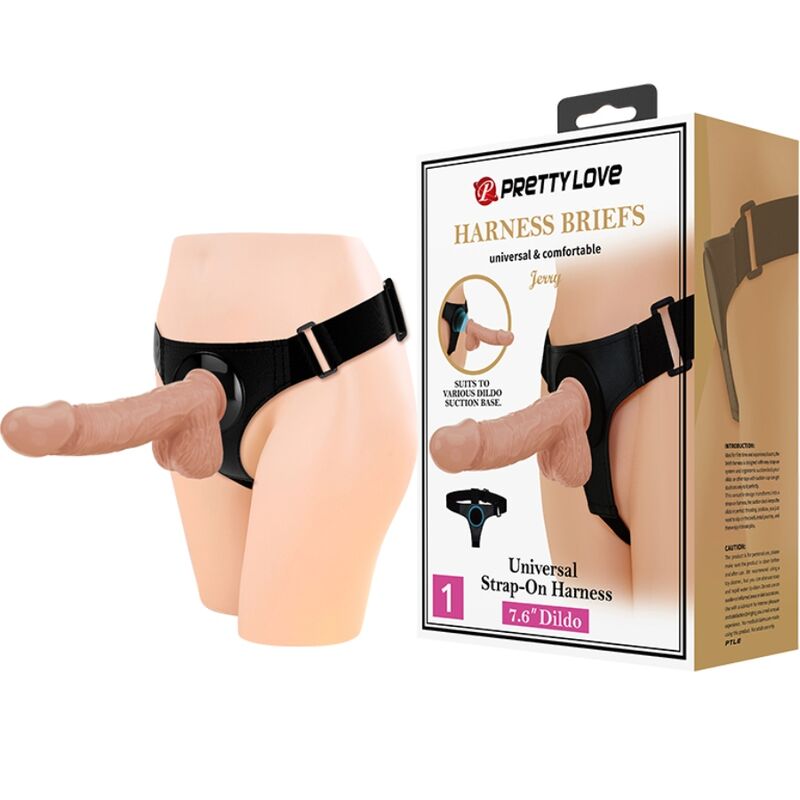 Pretty Love Harness Briefs Universal Harness With Dildo Jerry 21.8 Cm Natural | Niks.fi verkkokauppa