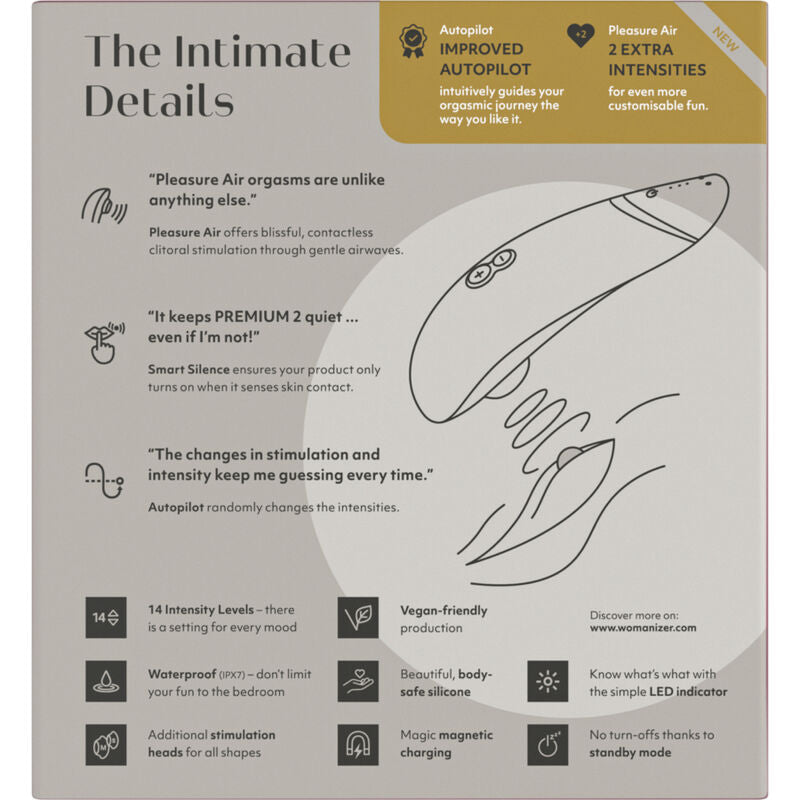 Womanizer Premium 2 Clitoral Stimulator Warm Gray | Niks.fi verkkokauppa