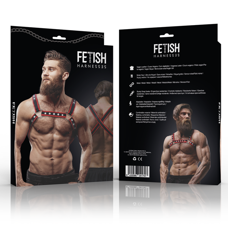 Fetish Submissive Attitude Men'S Eco-Leather Chest Bulldog Harness Black/Red | Niks.fi verkkokauppa