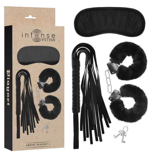 Intense Fetish Erotic Playset 1 With Handcuffs, Blind Mask And Flogger | Niks.fi verkkokauppa