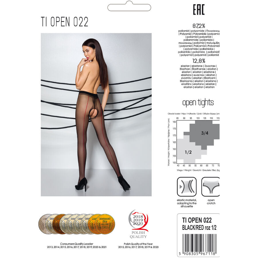 Passion Tiopen 022 Black/Red Tights 1/2 20 Den | Niks.fi verkkokauppa