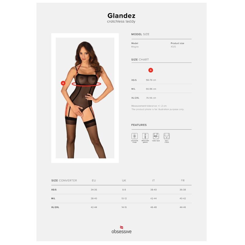 Obsessive Glandez Teddy Crotchless Xs/S | Niks.fi verkkokauppa