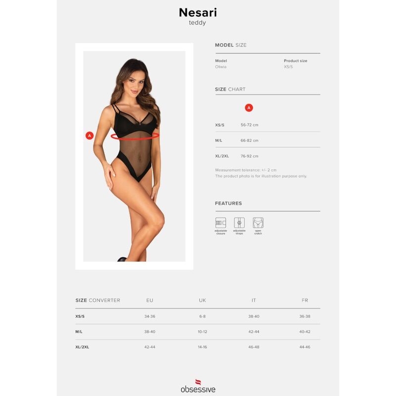 Obsessive Nesari Teddy Crotchless Xs/S | Niks.fi verkkokauppa