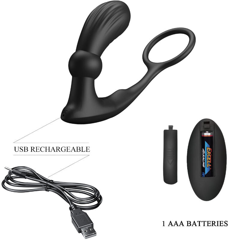 Pretty Love Warren Black Anal Ring & Vibrator | Niks.fi verkkokauppa