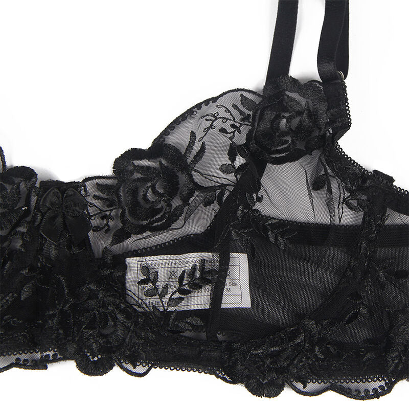 Subblimeset Of 3 Pieces Bra + Thong + Garter Floral Print Black L/Xl | Niks.fi verkkokauppa