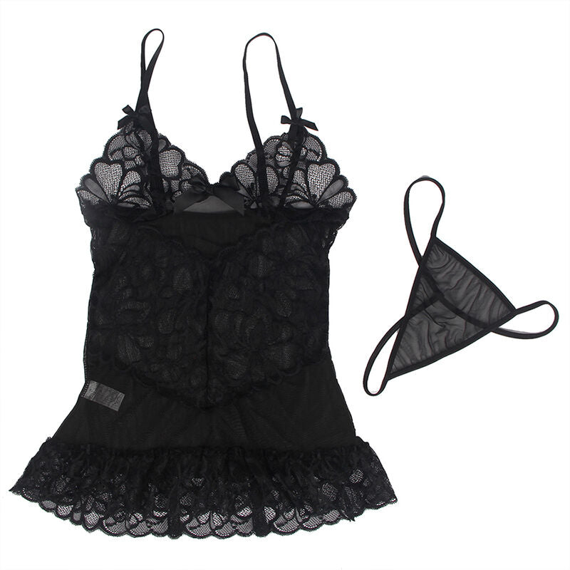 Subblime Babydoll With Adjustable Straps And Transparent Lace Floral Print Black S/M | Niks.fi verkkokauppa