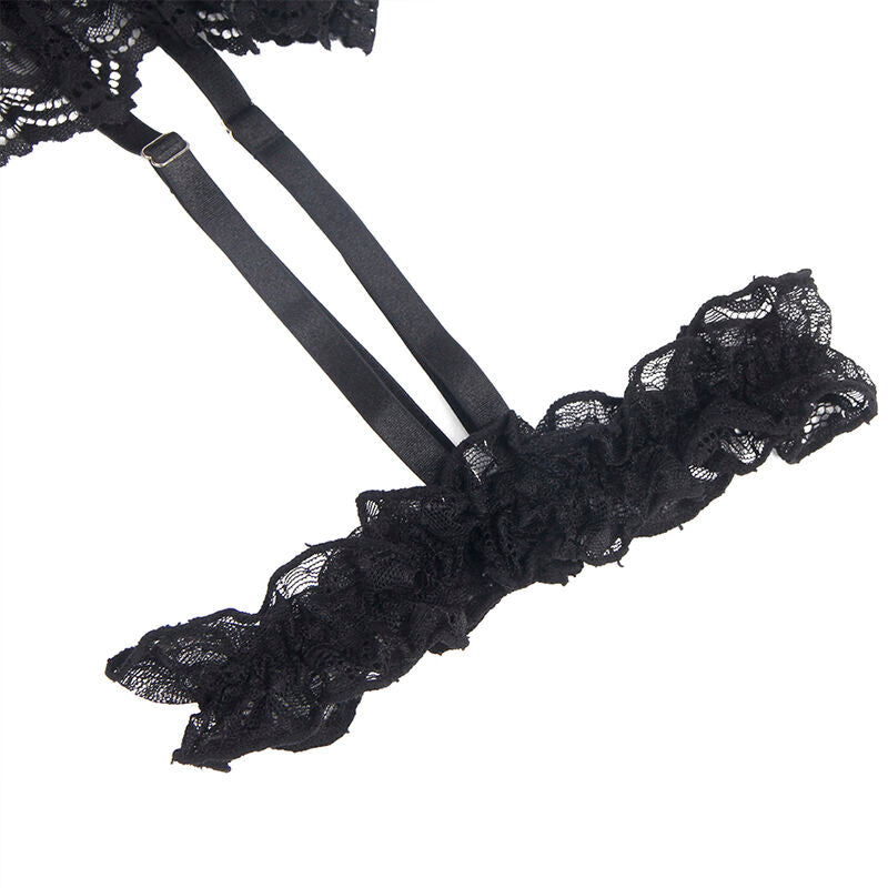 Subblimeteddy With Garter With Lace Detail And Strips Black L/Xl | Niks.fi verkkokauppa