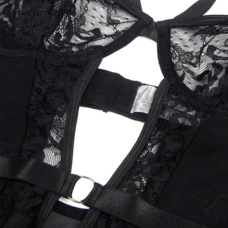 Subblimeteddy With Garter With Lace Detail And Strips Black L/Xl | Niks.fi verkkokauppa