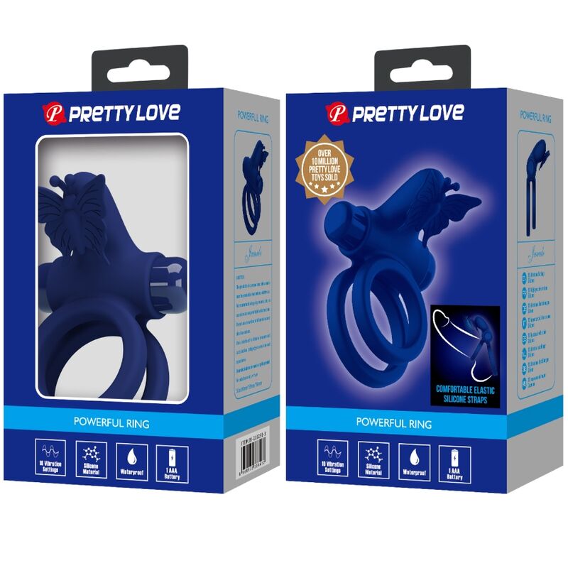 Pretty Lovejamele Double Ring With Vibration & Butterfly Stimulator Blue | Niks.fi verkkokauppa