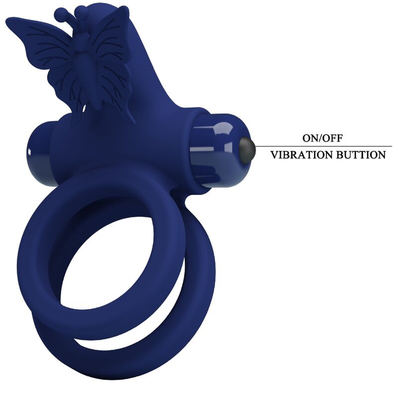 Pretty Lovejamele Double Ring With Vibration & Butterfly Stimulator Blue | Niks.fi verkkokauppa