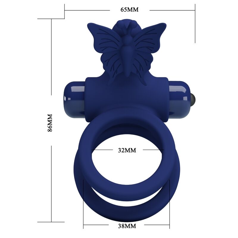 Pretty Lovejamele Double Ring With Vibration & Butterfly Stimulator Blue | Niks.fi verkkokauppa