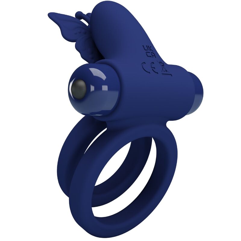 Pretty Lovejamele Double Ring With Vibration & Butterfly Stimulator Blue | Niks.fi verkkokauppa