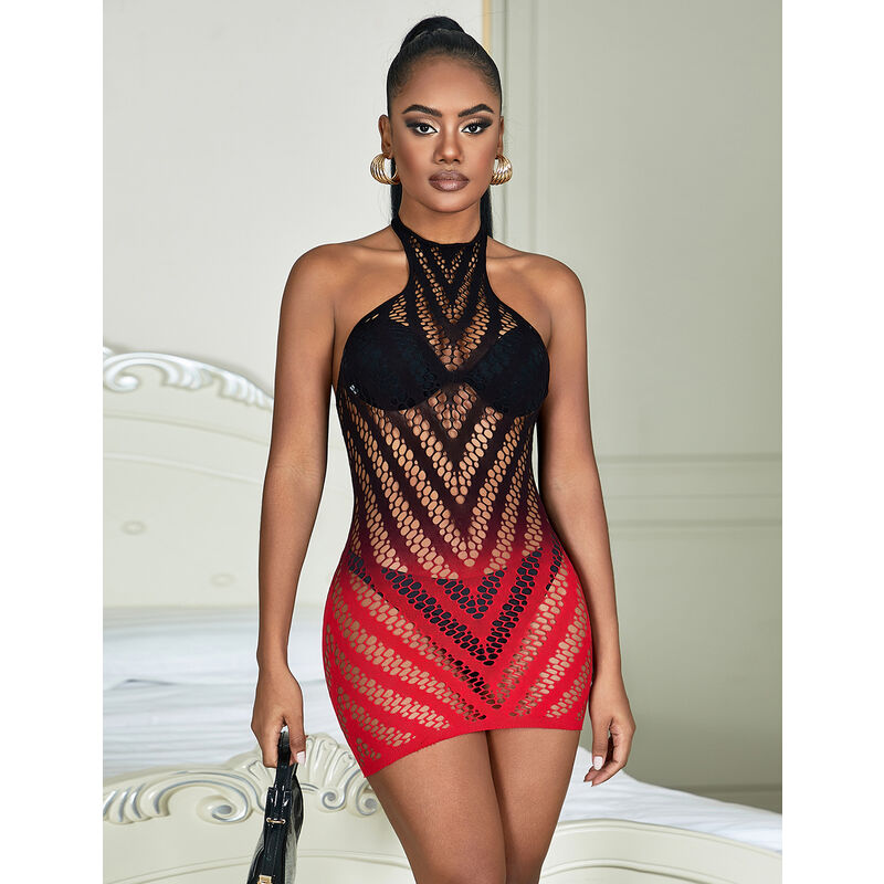 Subblime952242 Red And Black Degraded Elastic Fishnet Dress One Size | Niks.fi verkkokauppa