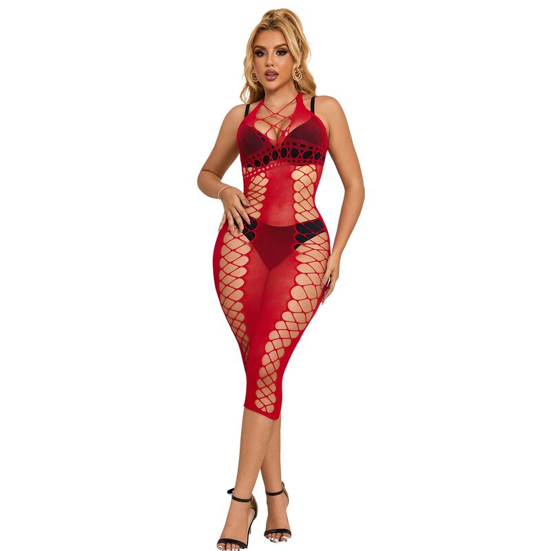 Subblime952327 Long Red Fishnet Dress One Size | Niks.fi verkkokauppa