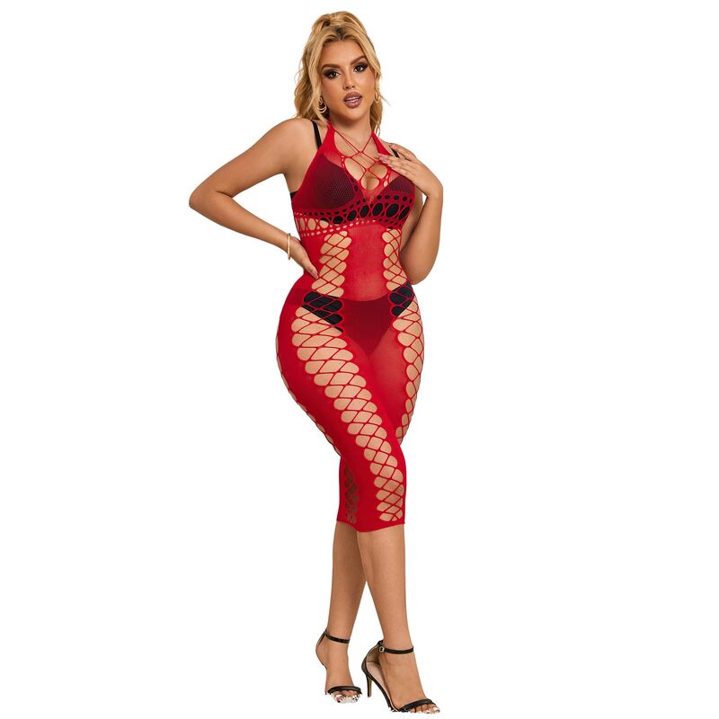 Subblime952327 Long Red Fishnet Dress One Size | Niks.fi verkkokauppa