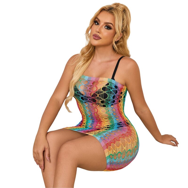 Subblime952365 Rainbow Bare Shoulder Fishnet Dress One Size | Niks.fi verkkokauppa