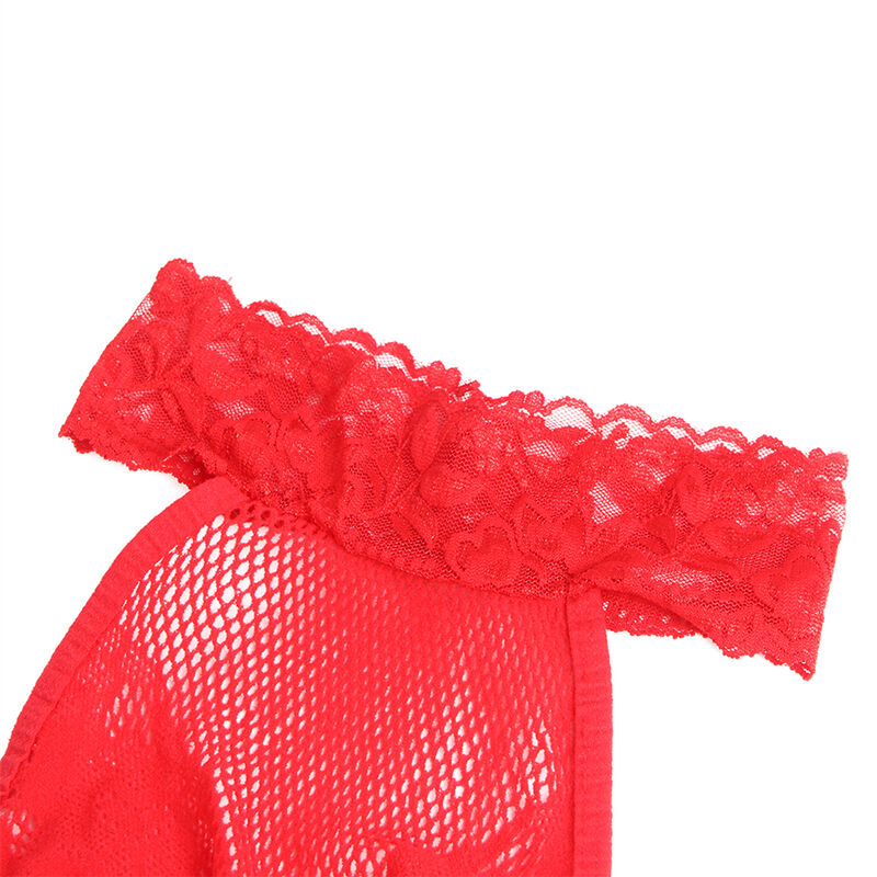 Subblime952372 Fishnet And Lace Crotchless Bodystocking With High Neck Red One Size | Niks.fi verkkokauppa
