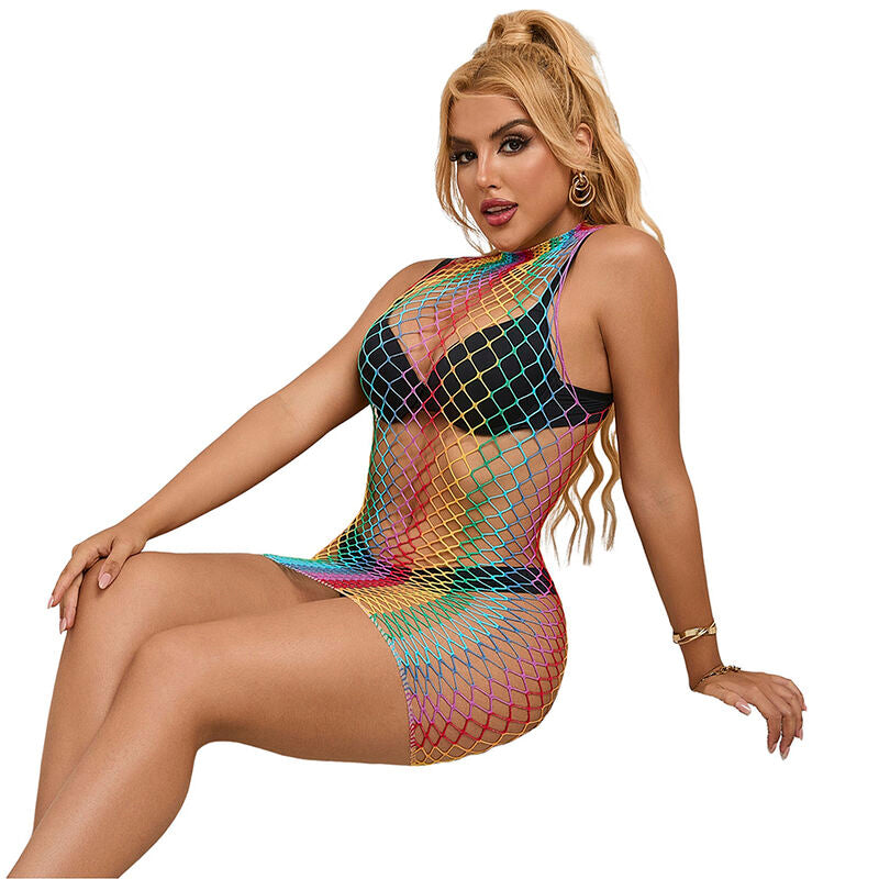 Subblime952433 Rainbow High Neck Sleeveless Fishnet Dress One Size | Niks.fi verkkokauppa