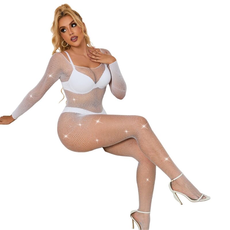 Subblime952396 Fishnet Bodystocking With Diamonds Long Sleeve White One Size | Niks.fi verkkokauppa