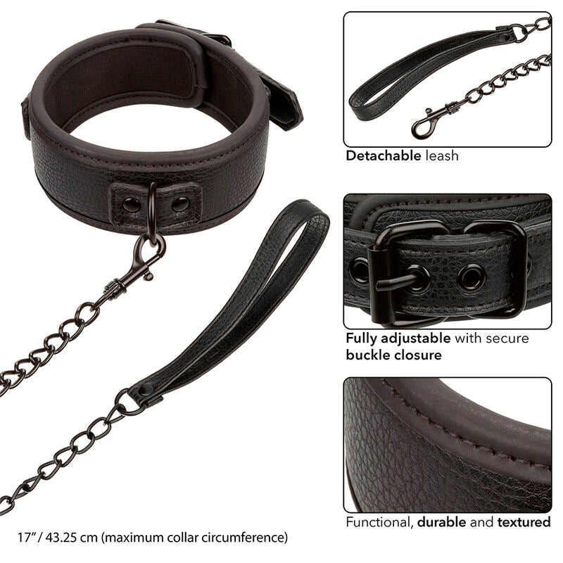Nocturnal Collar & Leash Leather Adjustable Black | Niks.fi verkkokauppa