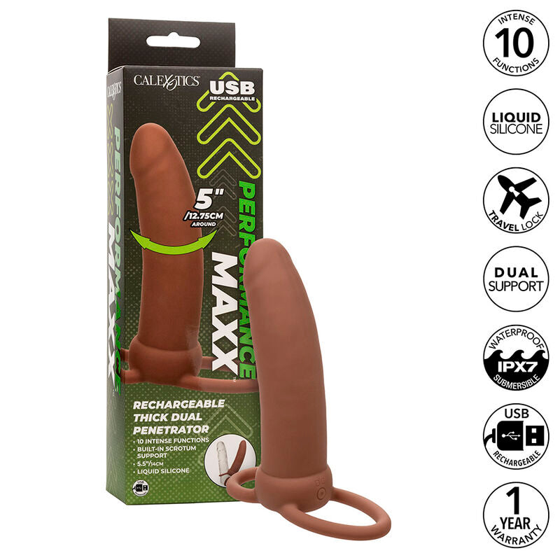 Maxx Thick Dual Penetrator 10 Vibrations Brown | Niks.fi verkkokauppa