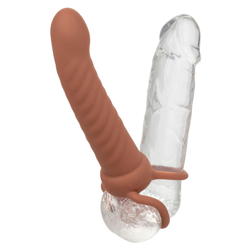 Maxx Ribbed Dual Penetrator 10 Vibrations Brown | Niks.fi verkkokauppa