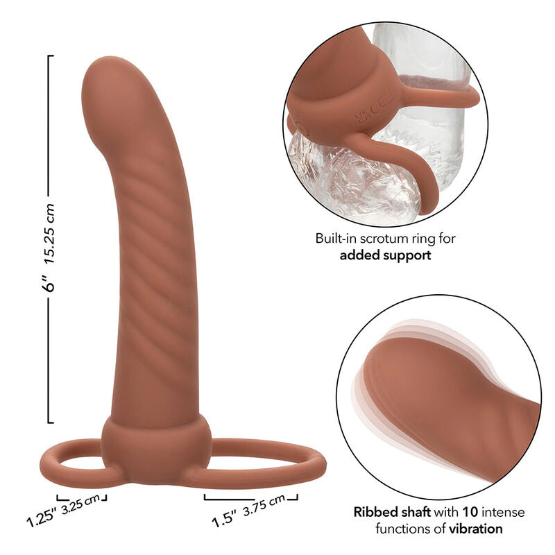 Maxx Ribbed Dual Penetrator 10 Vibrations Brown | Niks.fi verkkokauppa