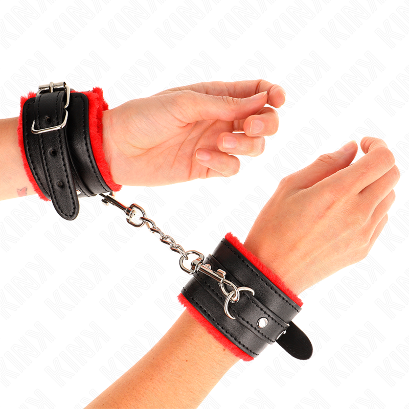 Kinkpremium Fur Lined Wrist Restraints Red With Black Belt Adjustable 17-29 Cm X 6 Cm | Niks.fi verkkokauppa