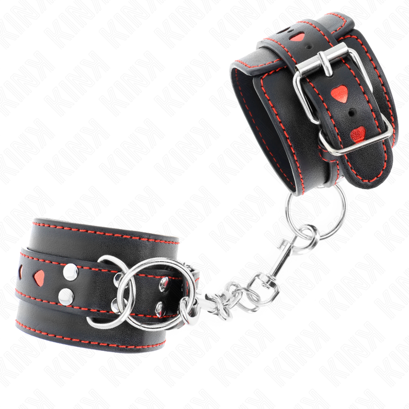 Kinkblack Wrist Restraints With Red Heart Inlay Adjustable 21-28 Cm X 5.5 Cm | Niks.fi verkkokauppa