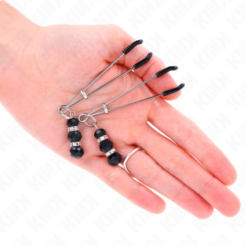 Kinkgold Thin Nipple Clamps With 3 Black Glass Beads 7 Cm | Niks.fi verkkokauppa