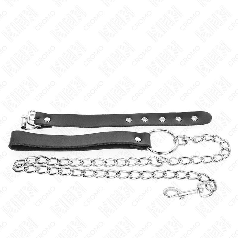 Kink nahkainen penisrengas hihnalla - 21,5 × 2 cm - 60 cm:n metalliketju