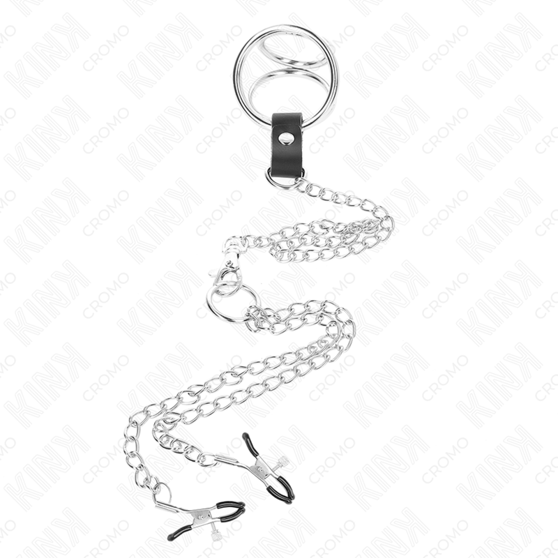 Kinktriple Chrome Metal Penis Ring 3 Cm To 4.5 Cm With 26 Cm Metal Chain And Nipple Clips | Niks.fi verkkokauppa