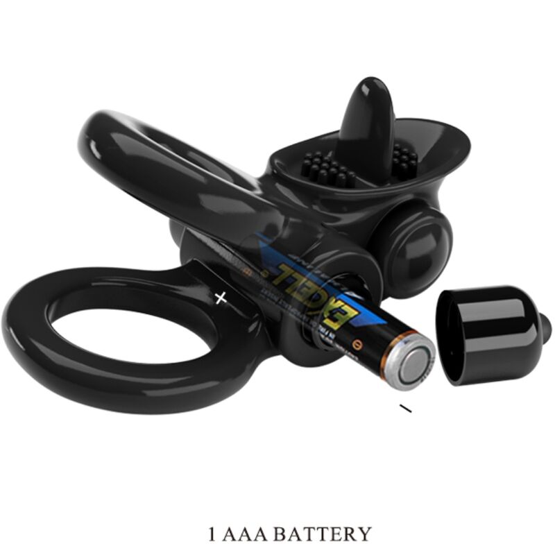 Passionate Ring Double Vibrating Ring + Clitoris Stimulator Black | Niks.fi verkkokauppa