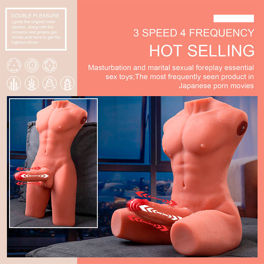 Jason Half Body Realistic Male Torso With Thrusting And Vibration 55 Cm | Niks.fi verkkokauppa