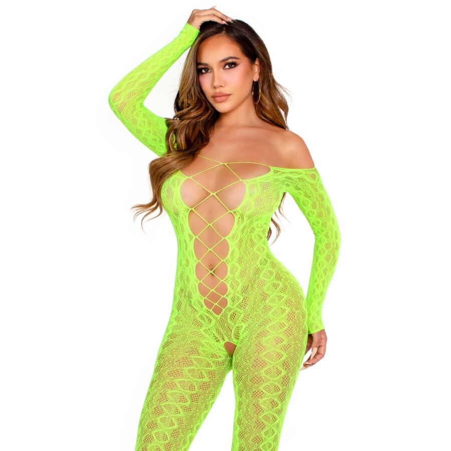 Leg Avenuecrotchless Bodystocking Exotic Snake Lace Neon Green | Niks.fi verkkokauppa