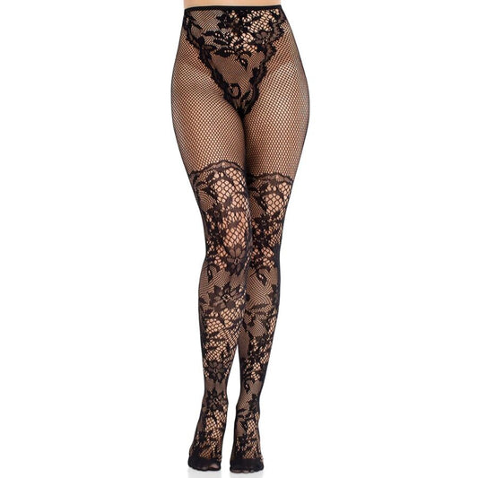 Leg Avenuedahlia Lace Stockings With Net Detail Black | Niks.fi verkkokauppa