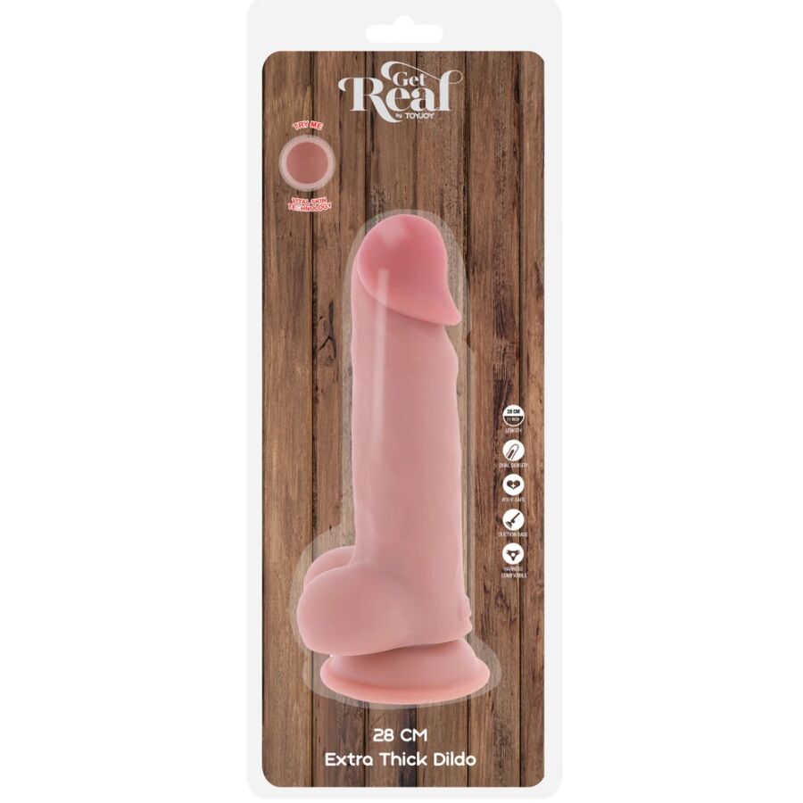 Get Real Deluxe erityisen paksu realistinen dildo kiveksillä - 28 cm