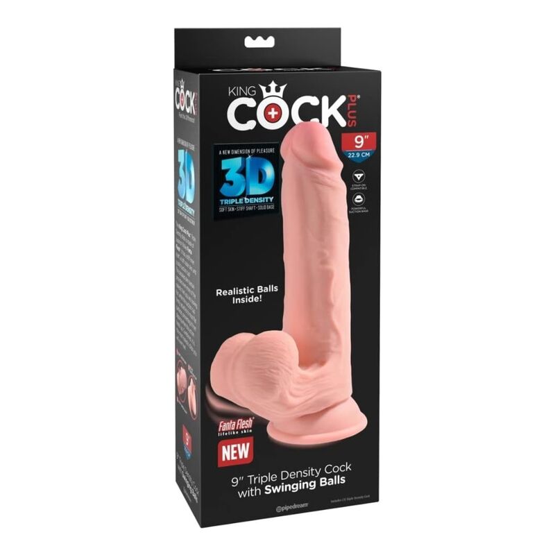 King Cock Plus kolmikerroksinen dildo liikkuvilla kiveksillä - ihonväri - 30 cm