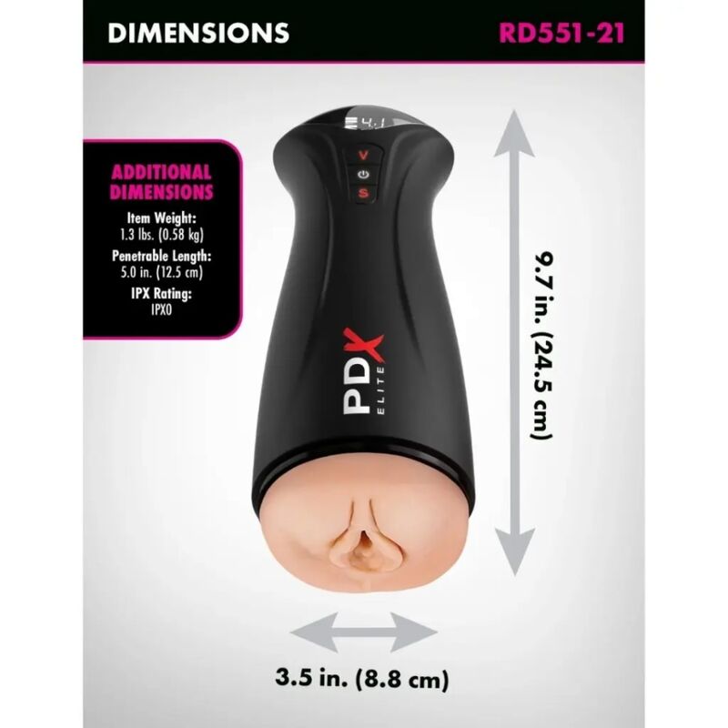 PDX Elite Fap-Gasm masturbaattori sykkivällä imulla ja värinällä