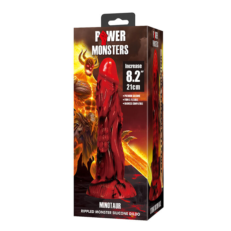 Power Monsters Minotaur fantasiadildo imukupilla - punainen/musta - 21 cm - Ø 5 cm