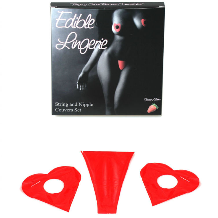 Secretplay Thong And Edible Nipples Cover Strawberry | Niks.fi verkkokauppa
