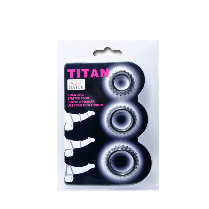 Baile Titan Set 3Pcs Cock Ring Black 2.8 + 2.4 + 1.9 Cm | Niks.fi verkkokauppa