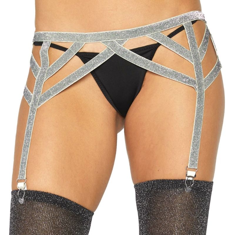 Leg Avenue Silver Lurex Elastic Garter Belt One Size | Niks.fi verkkokauppa
